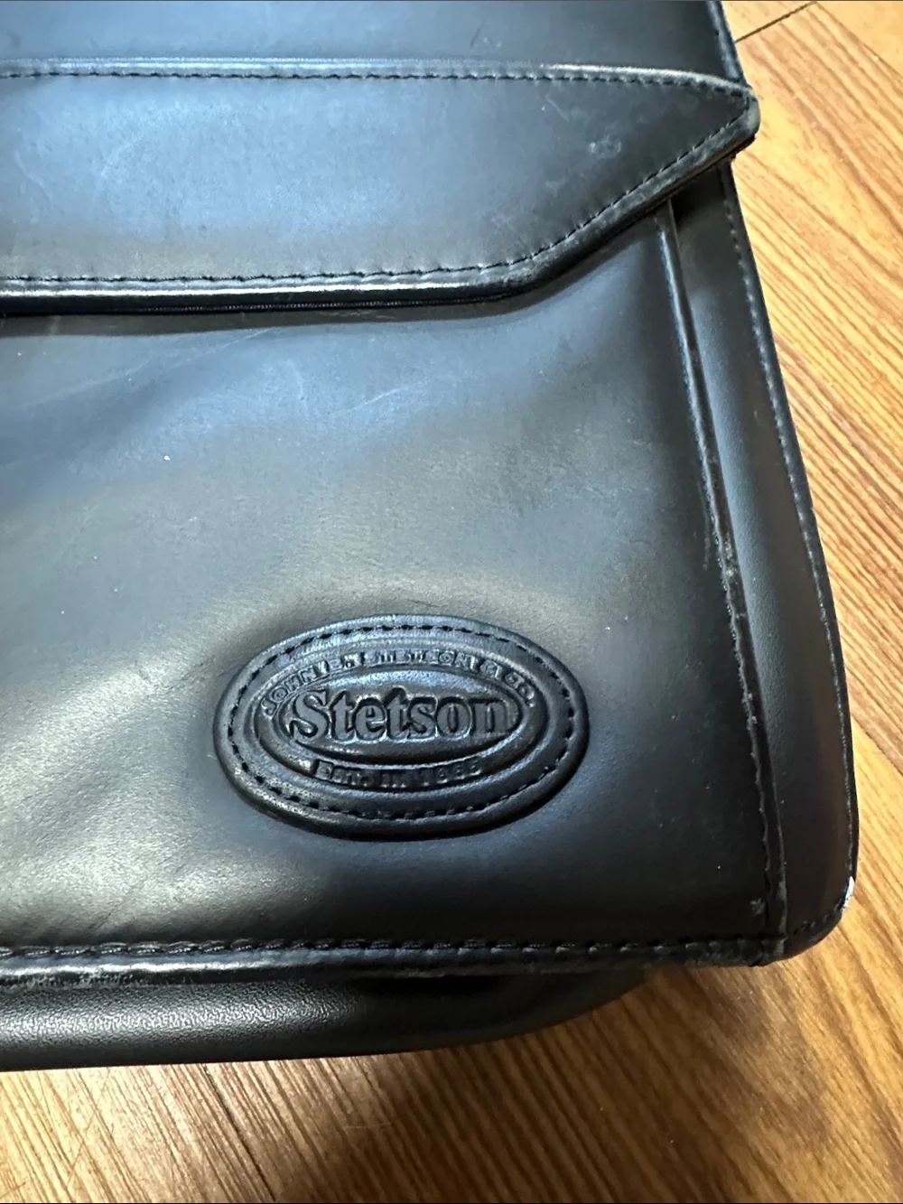 Stetson Black Leather Briefcase Messenger with Shoulder Strap
